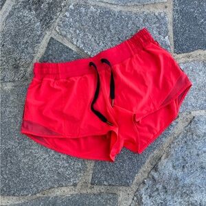 Lululemon Athletica Red Orange Hotty Hot Short with Black Drawstring